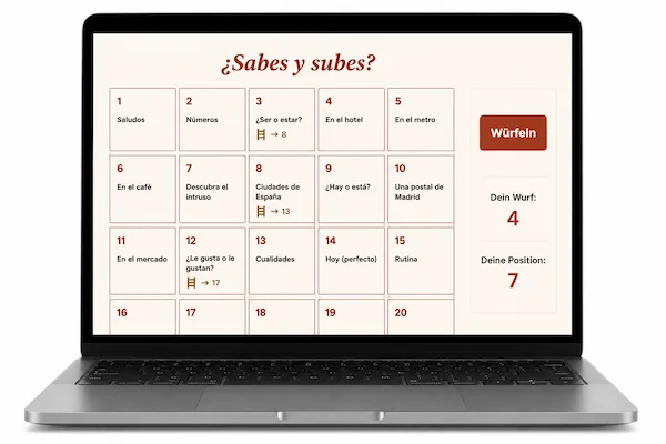 Das Lernspiel ¿Sabes y subes? auf einem Laptop